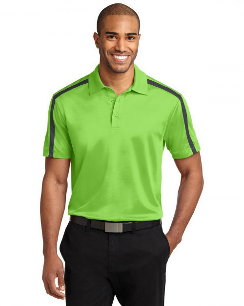 Port Authority K547 Men's Silk Touch Performance Colorblock Stripe Polo - Lime/Steel Grey - XS #silk