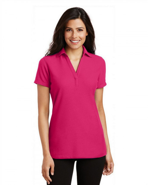 Port Authority L5001 Women's Silk Touch Y-Neck Polo - Pink Raspberry - XS #silk