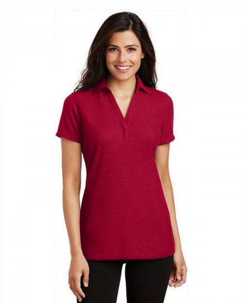 Port Authority L5001 Women's Silk Touch Y-Neck Polo - Red - XS #silk