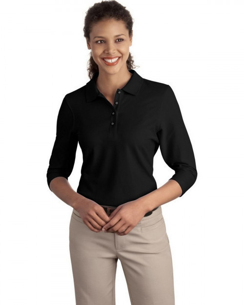 Port Authority L562 Women's Silk Touch 3/4-Sleeve Polo - Black - XS #silk