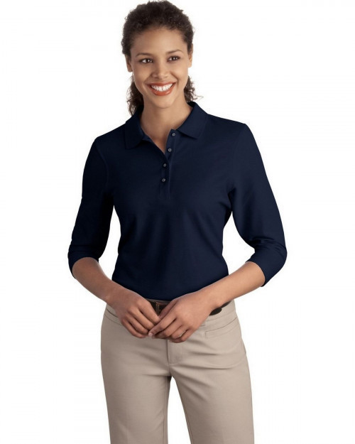 Port Authority L562 Women's Silk Touch 3/4-Sleeve Polo - Navy - XS #silk