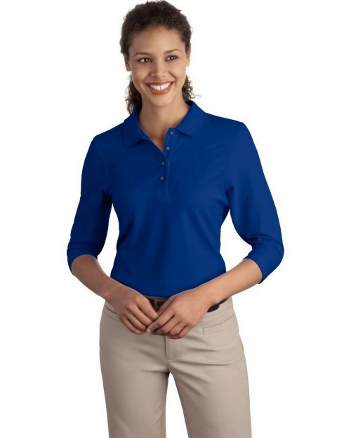 Port Authority L562 Women's Silk Touch 3/4-Sleeve Polo - Royal - XS #silk