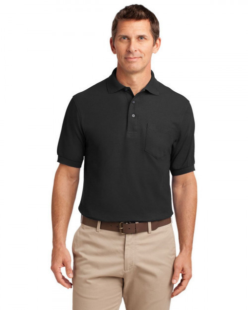 Port Authority K500P Men's Silk Touch Polo with Pocket - Black - XS #silk