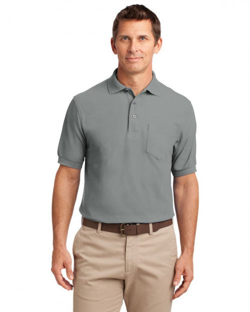 Port Authority K500P Men's Silk Touch Polo with Pocket - Cool Grey - XS #silk