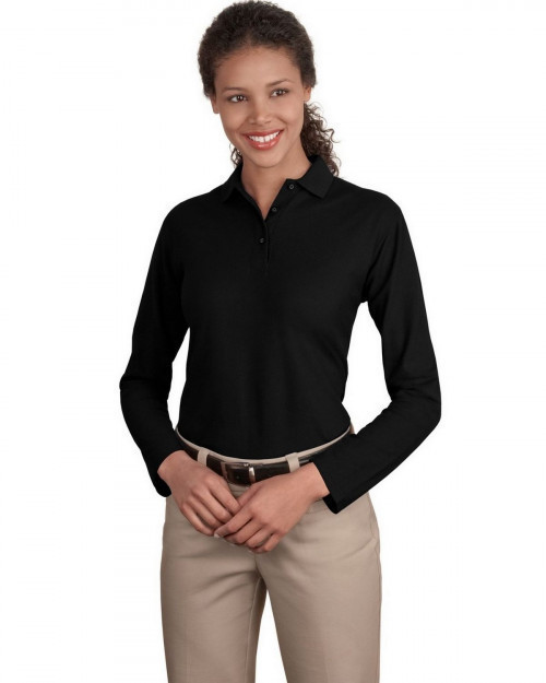 Port Authority L500LS Women's Silk Touch Polo - Black - XS #silk
