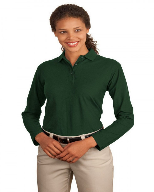 Port Authority L500LS Women's Silk Touch Polo - Dark Green - XS #silk