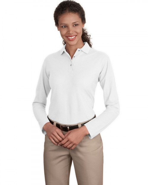 Port Authority L500LS Women's Silk Touch Polo - White - XS #silk