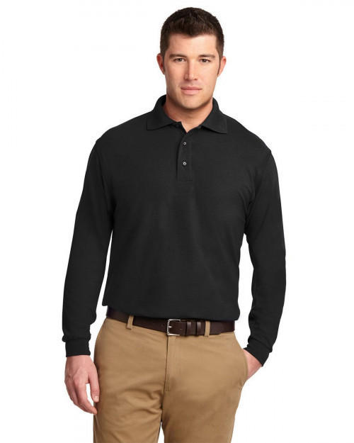 Port Authority K500LS Men's Long Sleeve Silk Touch Polo - Black - XS #silk