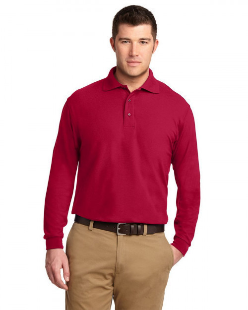 Port Authority K500LS Men's Long Sleeve Silk Touch Polo - Red - XS #silk