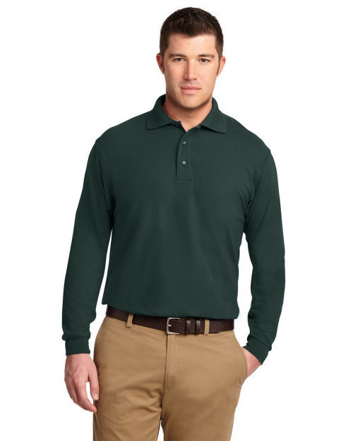 Port Authority K500LS Men's Long Sleeve Silk Touch Polo - Dark Green - XS #silk