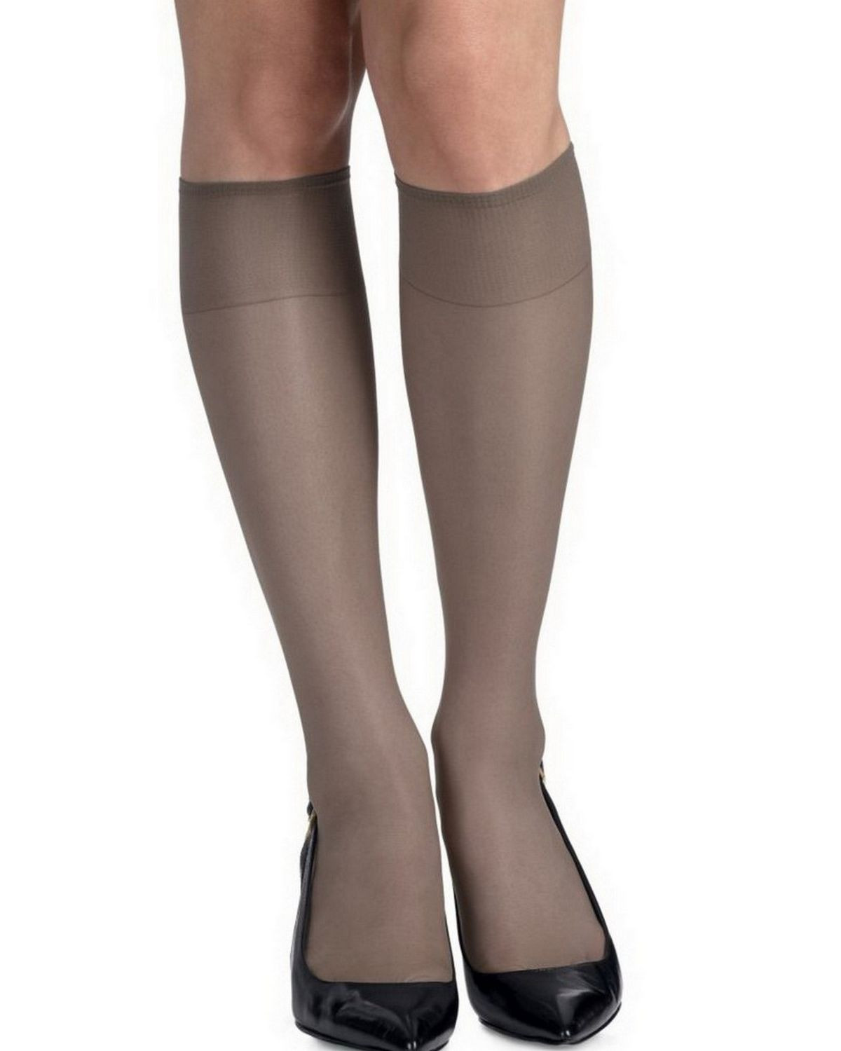 Hanes 775 Women's Silk Reflections Silky Sheer Knee Highs Reinforced Toe 2-Pack - Barely Black - One Size #silk