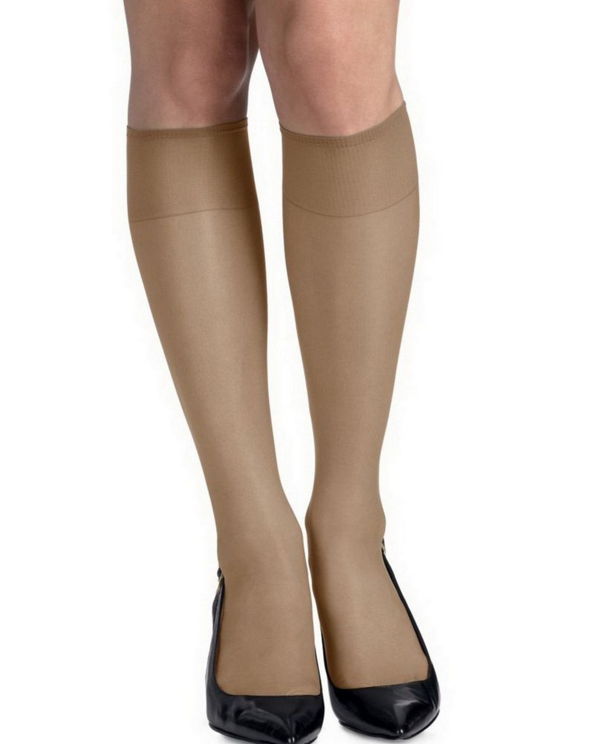 Hanes 775 Women's Silk Reflections Silky Sheer Knee Highs Reinforced Toe 2-Pack - Barely There - One Size #silk