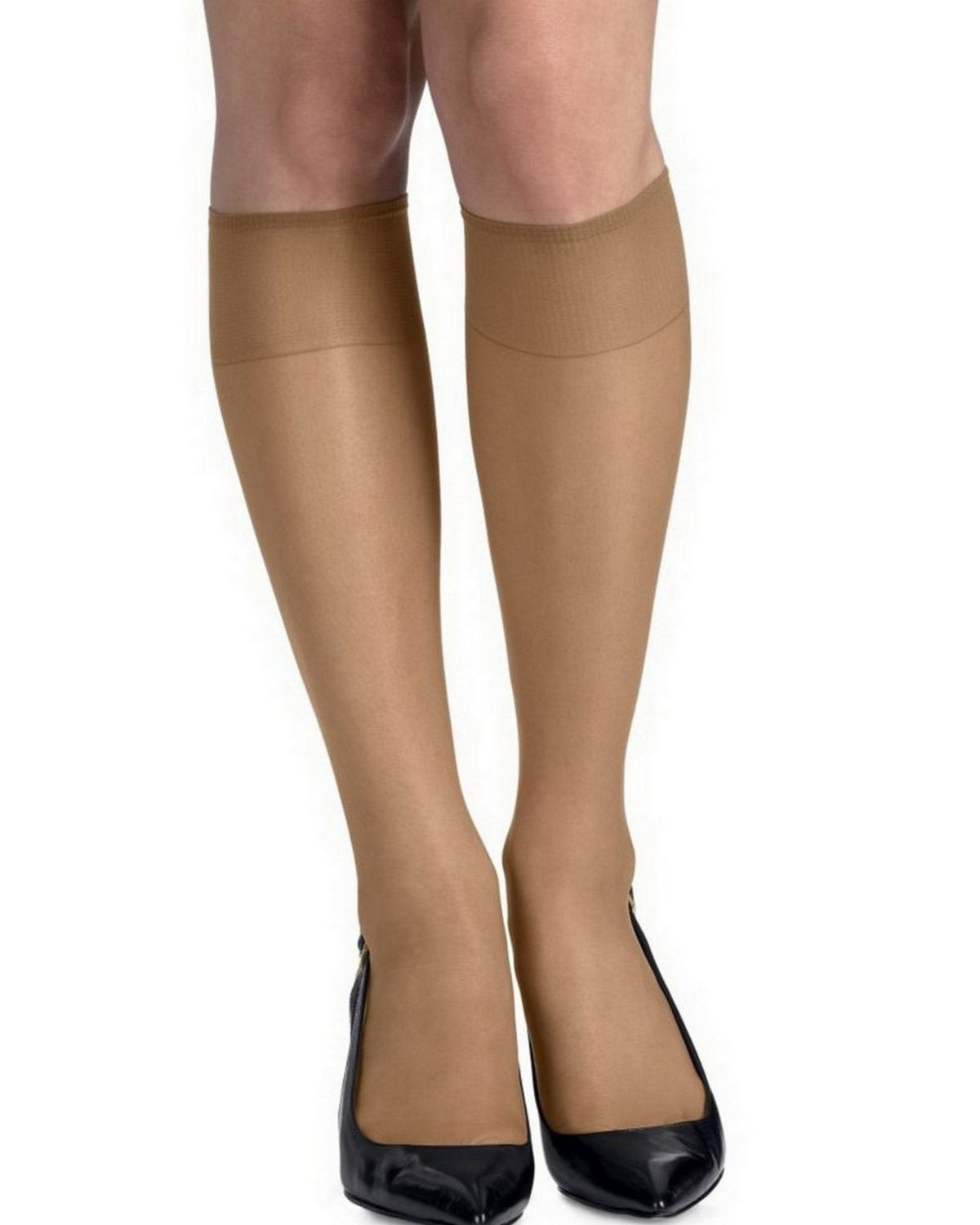Hanes 775 Women's Silk Reflections Silky Sheer Knee Highs Reinforced Toe 2-Pack - Nude - One Size #silk