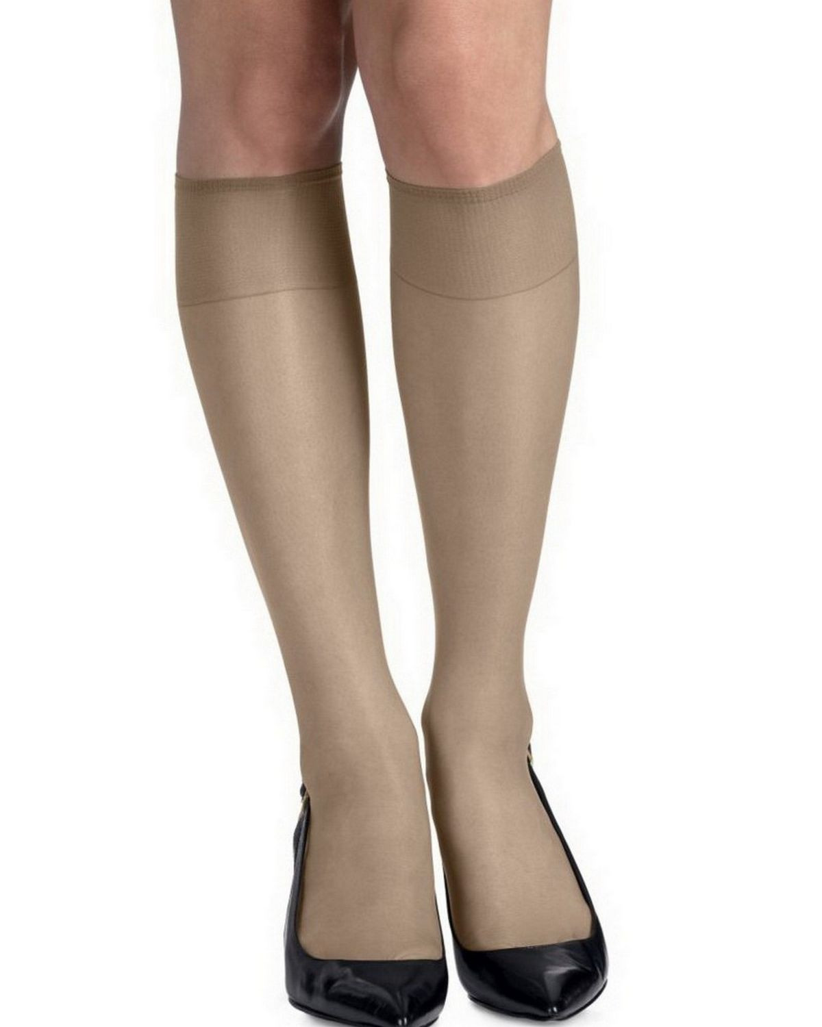 Hanes 775 Women's Silk Reflections Silky Sheer Knee Highs Reinforced Toe 2-Pack - Travel Buff - One Size #silk