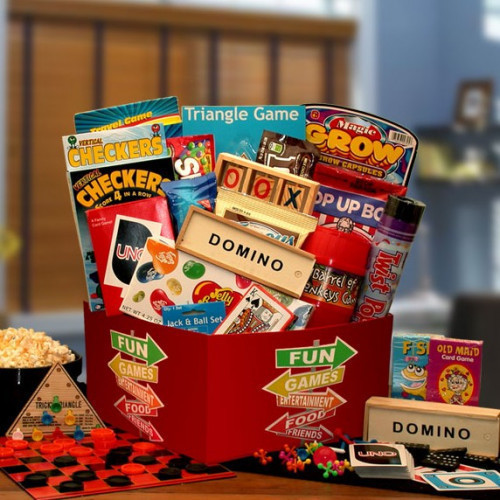 It's a gift of hours of fun and hours of snacking! An exclusive gift box filled with hours boredom busting fun for the young or the young at heart. This selection makes a great family gift or super sized gift for a special someone's birthday. This game n #gift
