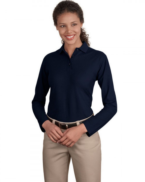 Port Authority L500LS Women's Silk Touch Polo - Navy - XS #silk
