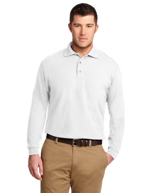 Port Authority K500LS Men's Long Sleeve Silk Touch Polo - White - XS #silk