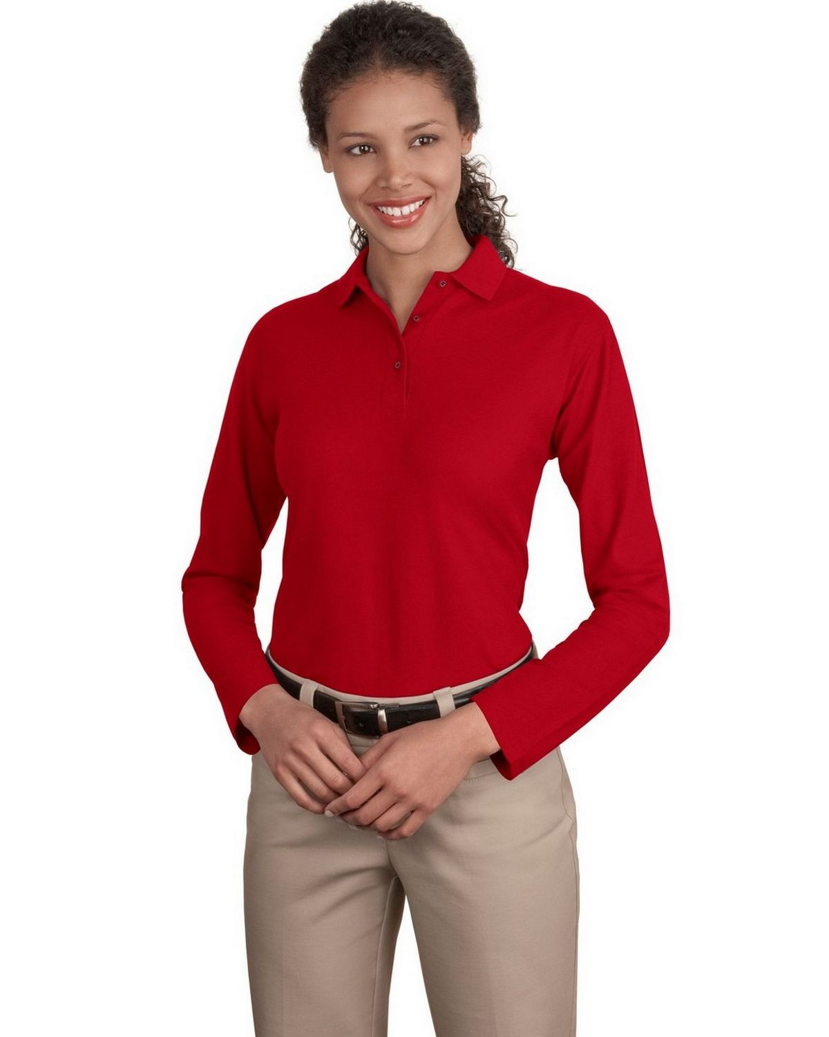 Port Authority L500LS Women's Silk Touch Polo - Red - XS #silk