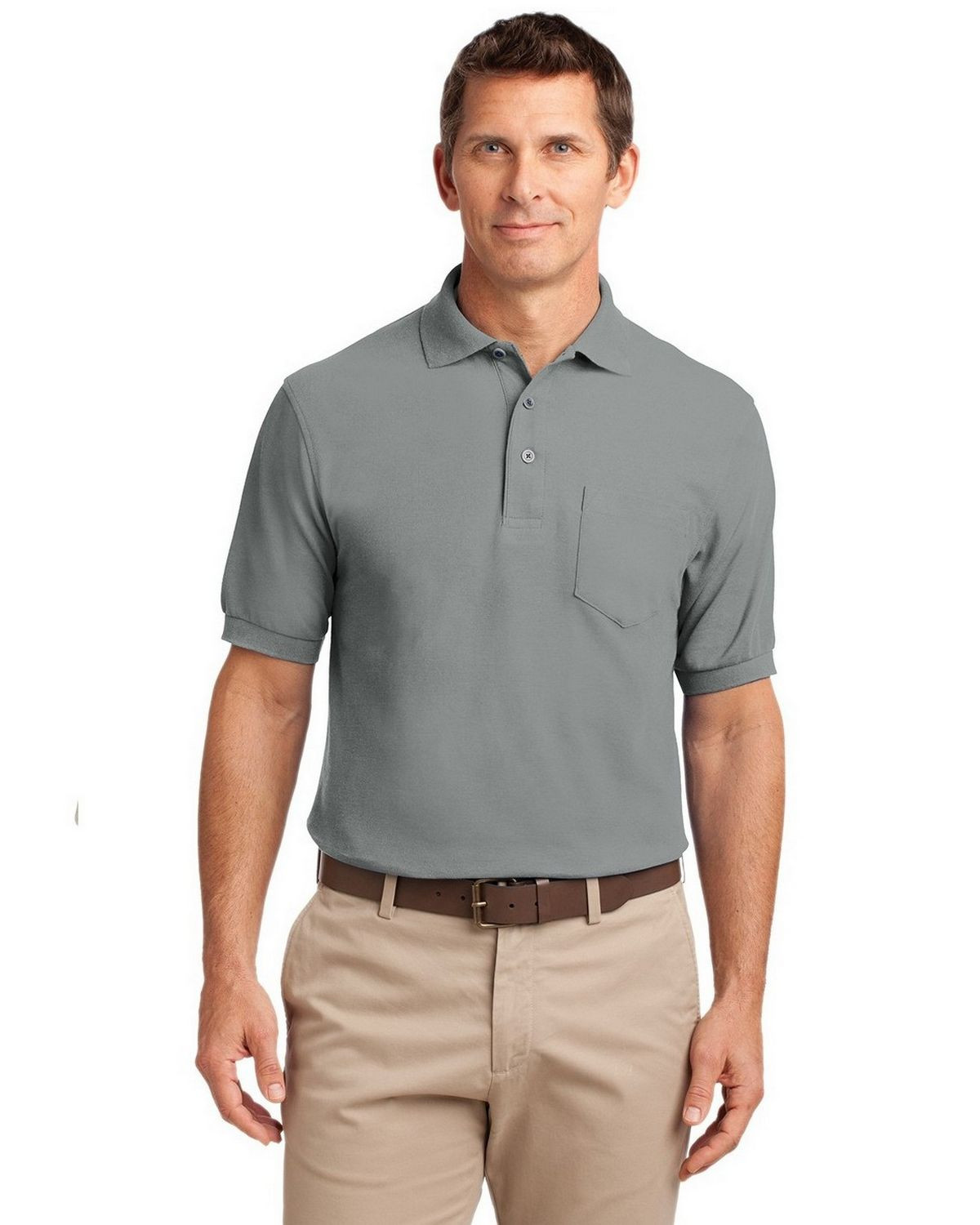 Port Authority TLK500P Men's Tall Silk Touch Polo with Pocket - Cool Grey - LT #silk