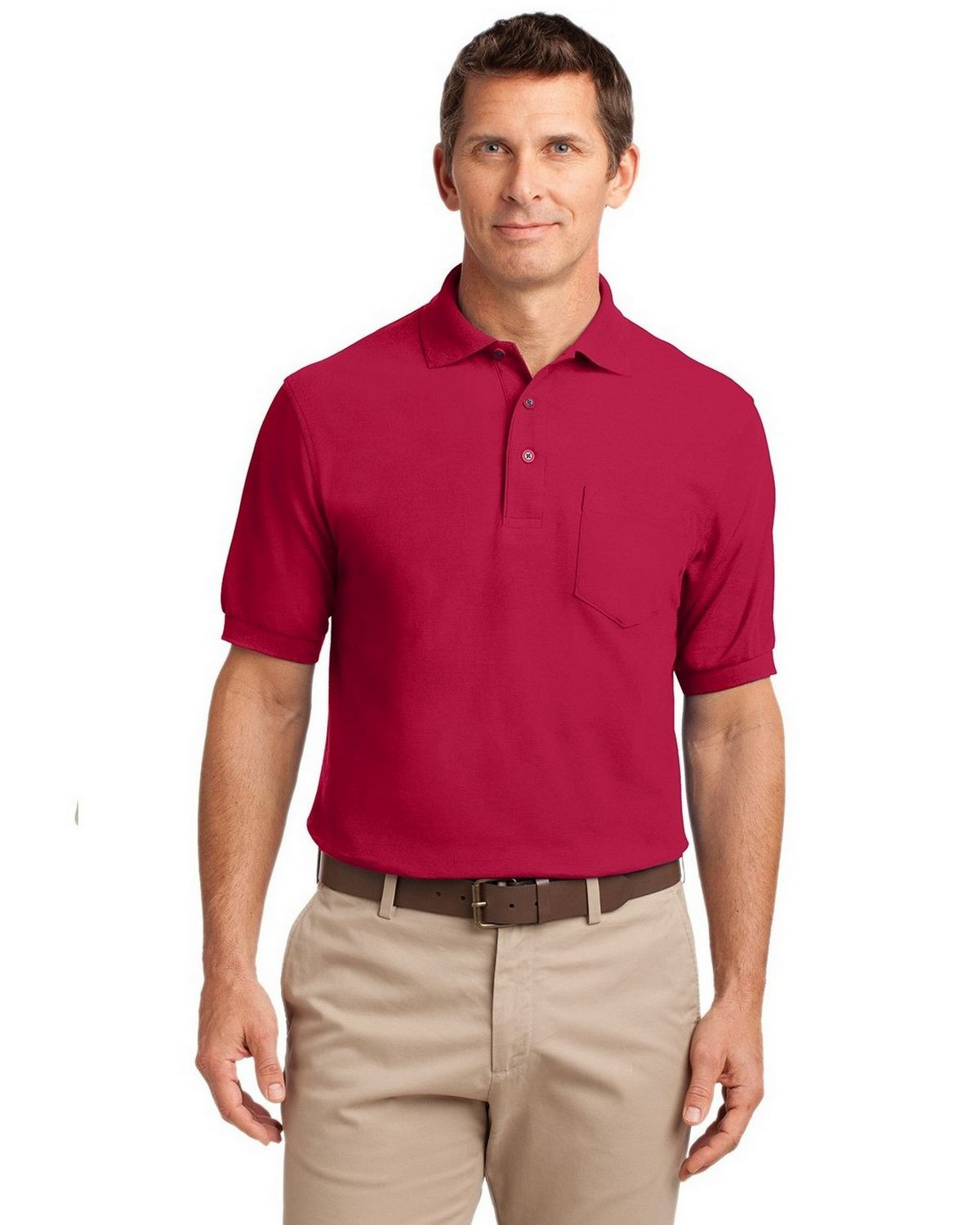 Port Authority TLK500P Men's Tall Silk Touch Polo with Pocket - Red - LT #silk