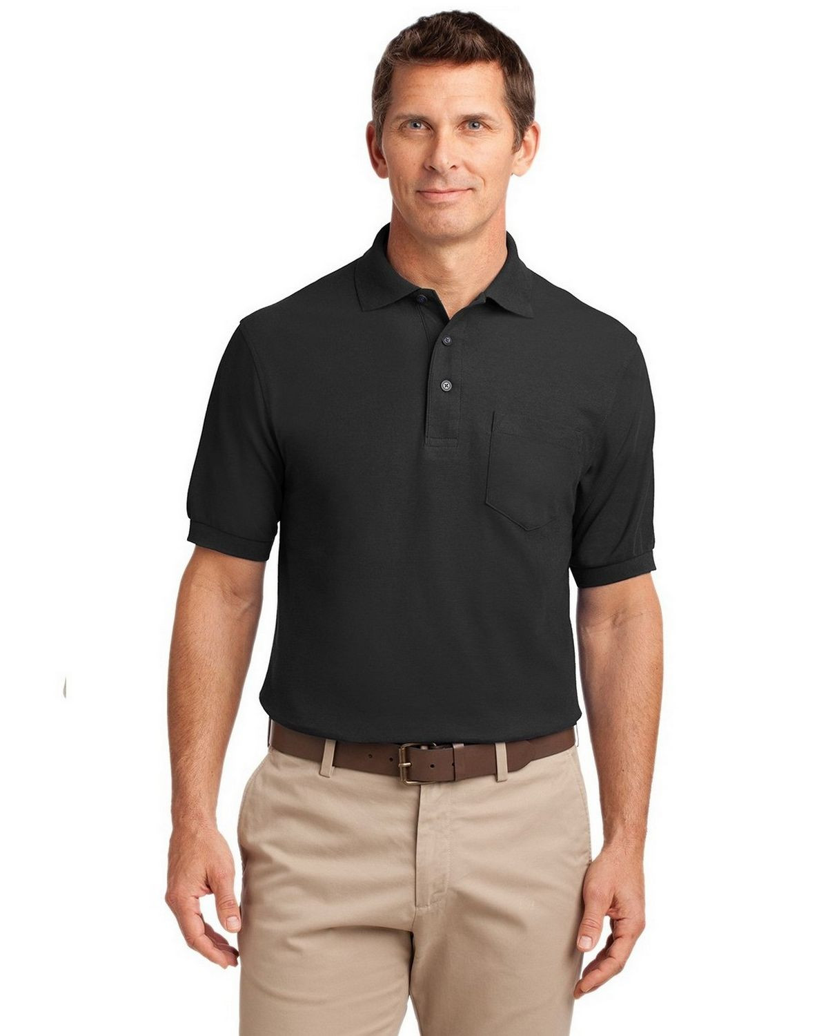 Port Authority TLK500P Men's Tall Silk Touch Polo with Pocket - Black - LT #silk