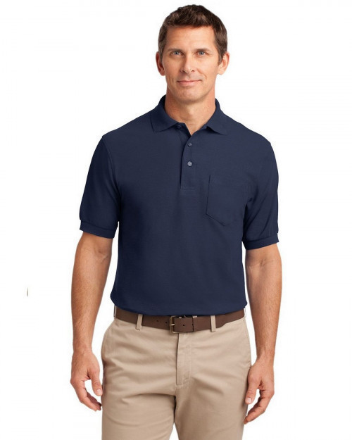 Port Authority TLK500P Men's Tall Silk Touch Polo with Pocket - Navy - LT #silk