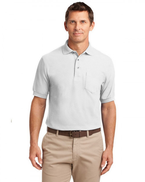 Port Authority TLK500P Men's Tall Silk Touch Polo with Pocket - White - LT #silk