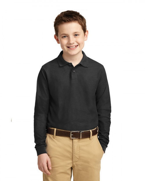 Port Authority Y500LS Youth Long Sleeve Silk Touch Polo - Black - XS #silk