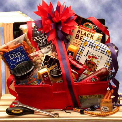 Perfect gift for Mr. Fixit features a reusable tool box! A great gift for all those handy guys and girls! This gift is specifically designed to get all those over due Honey-do jobs completed. Mr. or Mrs. Fixit will love this gift tote! Gift Basket Conte #gift