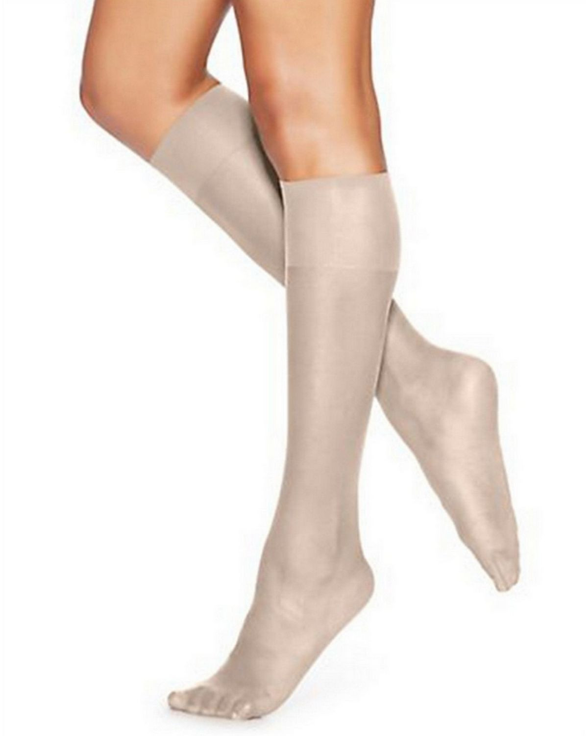 Hanes 725 Women's Silk Reflections Silky Sheer Knee Highs 2-Pack - Pearl - One Size #silk