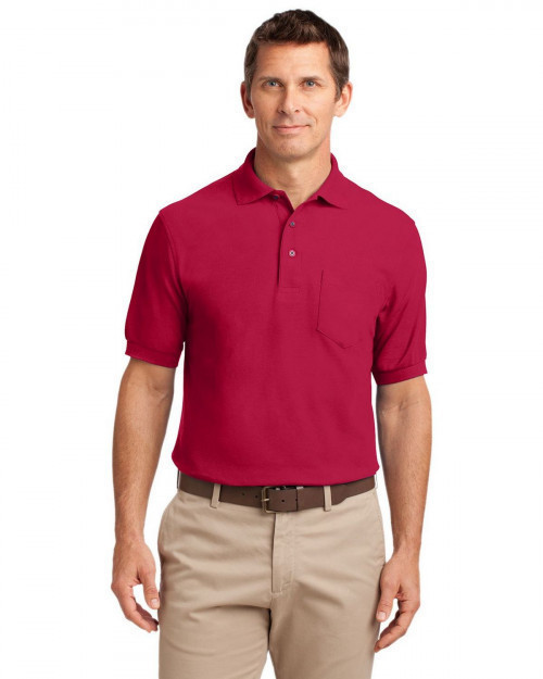 Port Authority K500P Men's Silk Touch Polo with Pocket - Red - XS #silk