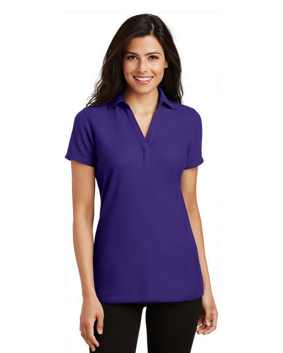 Port Authority L5001 Women's Silk Touch Y-Neck Polo - Purple - XS #silk
