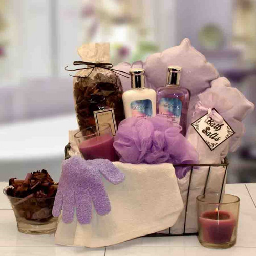 Give the gift of relaxation when you send the Relaxation Bath and Spa gift basket. She'll love luxuriating in the moisturizing lotions, bath oil beads in her candle-lit bath. This wire-handled bath caddy bring the scent of lavender to your special lady. S #gift