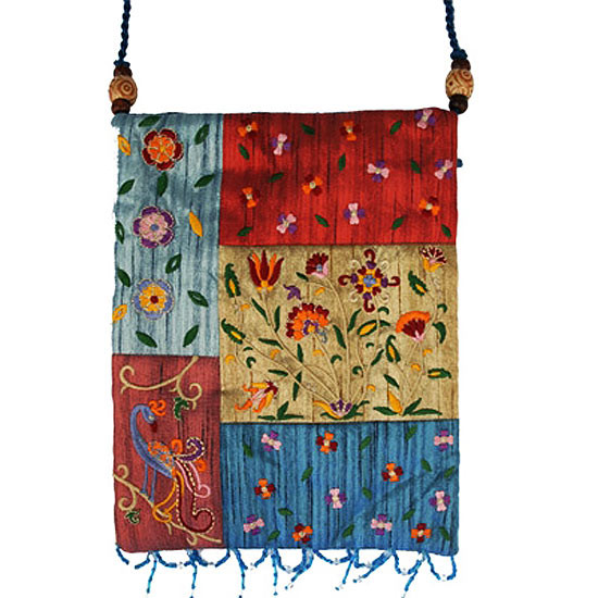 Beautifully designed women's silk patchwork bag by renowned Israeli artist Yair Emanuel featuring colorful patterns. Size: 9.5 x 7.5 inches / 23 x 18 cm.Color: Multicolor. This Women's bag can be used as a purse, a book bag or for cosmetics. Emanuel, a gr #silk