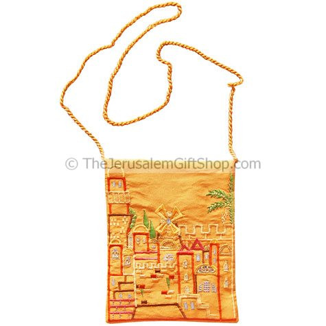 Raw Silk Embroidered Bag - Jerusalem of Gold Size: : 8 x 6 inches / 20 x 15cm. From Yair Emanuel's studio in Jerusalem Shipped to you direct from the Holy Land. #silk