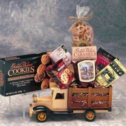 Solid wood antique truck carries a load of sweet and savory goodies that can be enjoyed at home or at the office. #gift