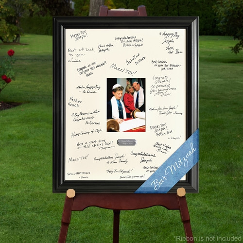 Commemorate their journey into adulthood with this Signature Frame. Celebrate their coming of age with a Celebration Bar or Bat Mitzvah Signature Frame. This frame features space for a 5 x 7 inch photograph surrounded by a photo mat that can be signed by #bar