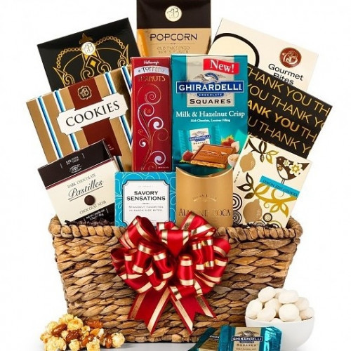 A tempting assortment in a beautiful woven basket! This handsome gift basket features a sampling of our very finest gourmet indulgences and arrives overflowing in an attractive woven basket. with such a variety of tastes and textures, you can rest assured #gift