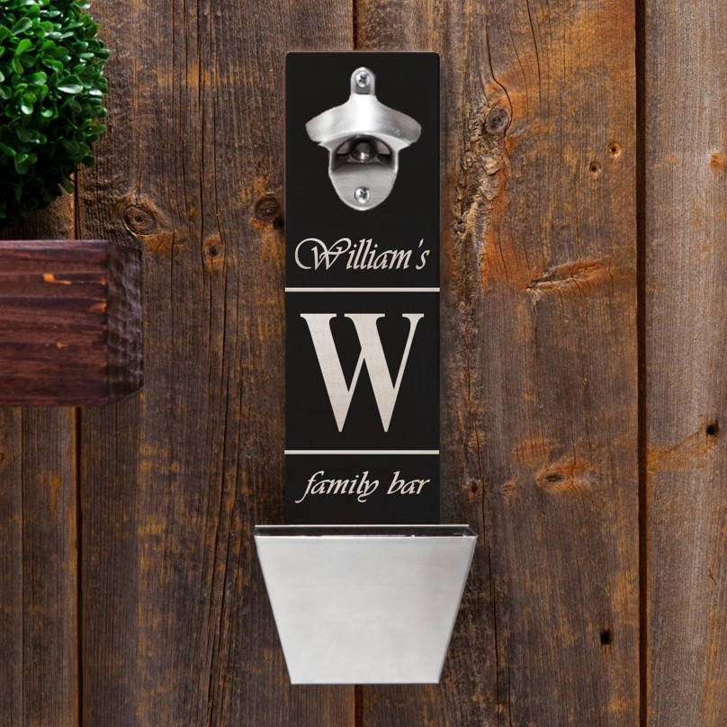 Add your name to this old fashioned pub sign. Keep your guests happy while keeping your home bar tidy. This bottle cap opener features a handy bottle cap catcher so you never have to chase down a dropped bottle top. A key hole hanger has been added to mak #bar