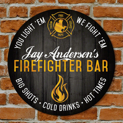 Give the incredible firefighter in your life a custom bar sign to compliment his home or station that heâ€™ll love forever. With two lines of customizable text, this gift for firefighters has a bold design that catches the eye immediately. This is a fun b #bar