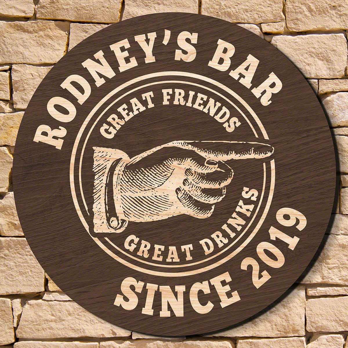 The only thing missing from your home bar is a way for guests to know which way to go for a drink when they arrive. Eliminate the need for giving directions with our vintage bar custom wooden welcome sign, which comes engraved with two lines of text and a #bar