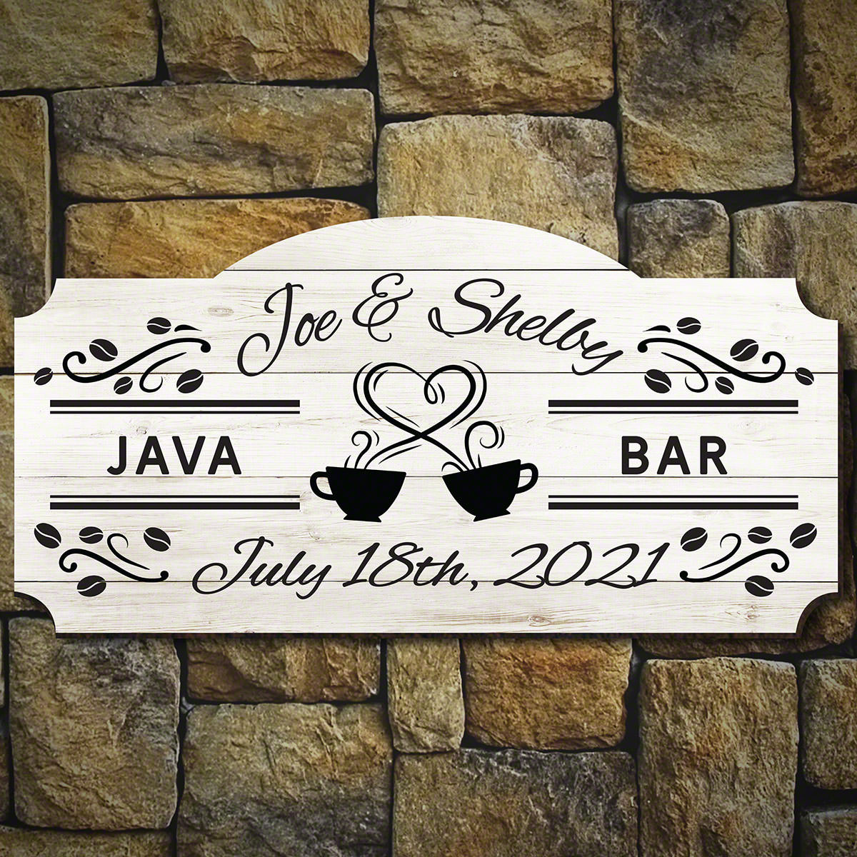 Youâ€™ll be the coolest couple ever for having a coffee bar at your wedding! Make sure your guests know where to go with this personalized coffee bar sign for weddings. This gorgeous sign is totally customizable with four lines of text so that you make it #bar