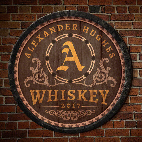 Nothing evokes the historic feeling of vintage distilleries quite like our Lancaster personalized whiskey barrel bar sign. Cut from newly-milled American birch wood, each round wall sign is personalized with the name, year, and initial of your choice. Des #bar