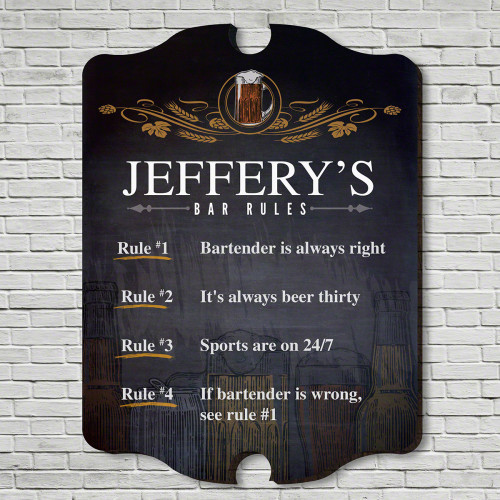 Ensure that a little tomfoolery among friends doesn't get out of hand with this Code of Ethics personalized wooden bar sign. You can engrave your name and 4 of your bar rules to make sure they know who's in charge. Designed to stylishly adorn any man cave #bar