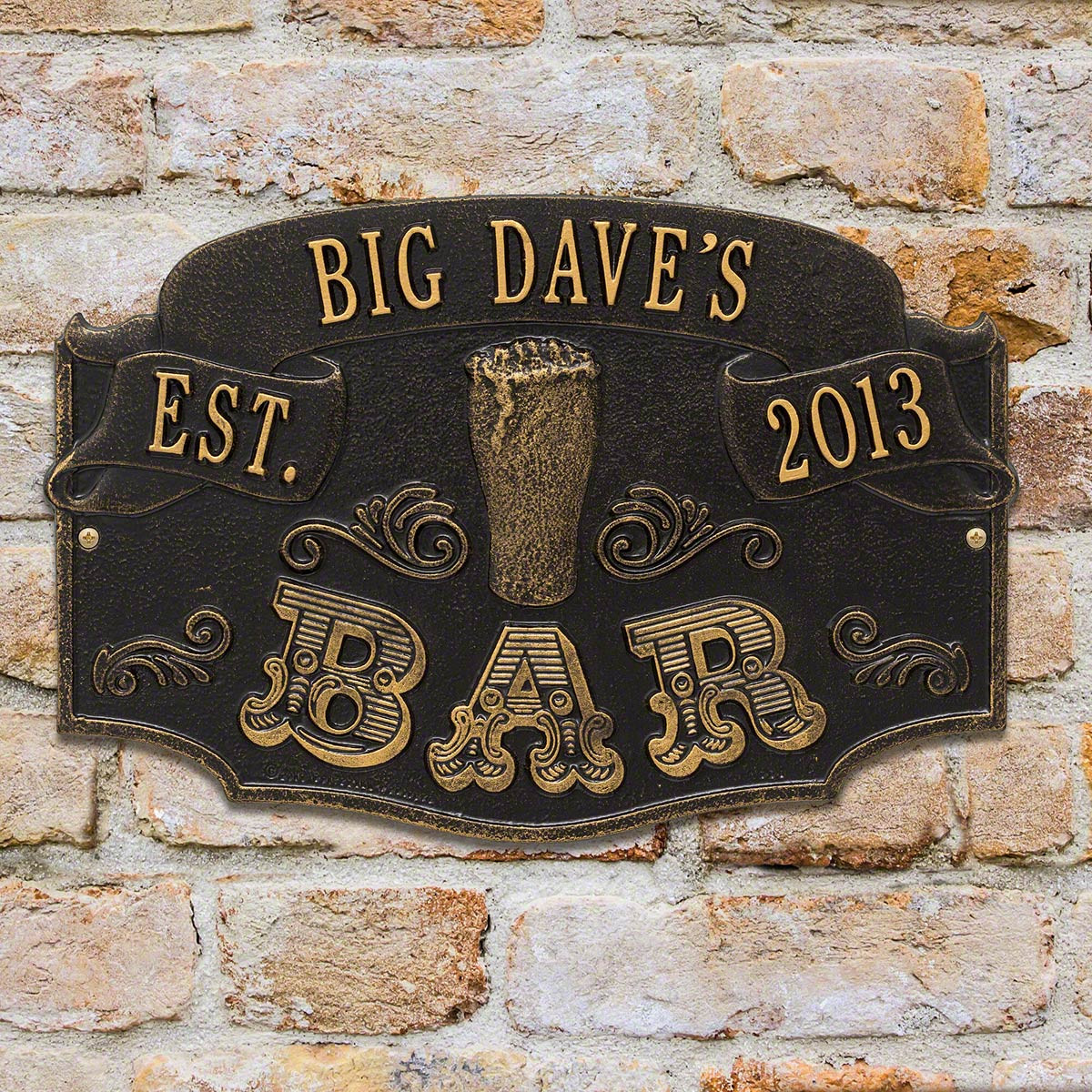 Some personalized house plaques just have a boring old address, so make your home the hot spot of the neighborhood with this cool bar sign! These metal signs are great on exterior walls or inside, solidly built from rust-free aluminum in one of 7 classic #bar