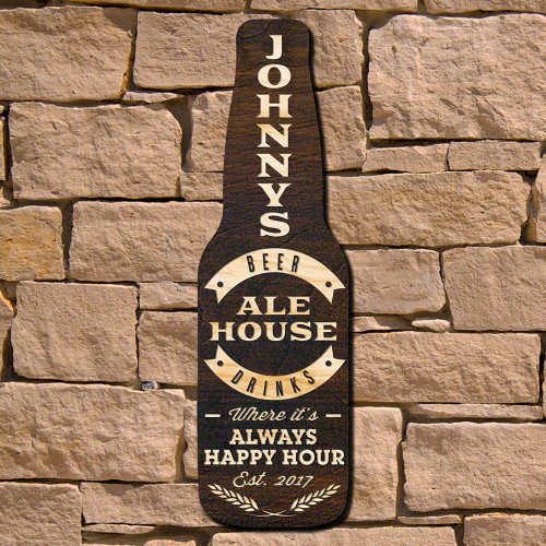 We all know that home is where the beer is. Transform your neighborhood or home bar with this handsome Signature Series wood bar sign. Laser cut to perfection in out own facility out of walnut stained 1/2" cut American sourced birch wood, each sign is fas #bar