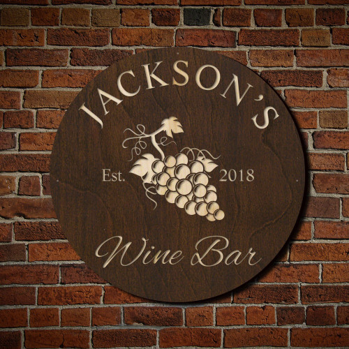 Life is good. And one of the many things that makes it that way is complex and flavorful wine. Set the mood of a sophisticated wine bar in your very own home with this beautiful Sunset Vineyard round personalized bar sign. Custom made to feature the name #bar