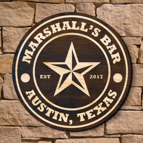 Guests to your home will be given a world-class welcome by our impressive Lone Star Bar custom wooden sign. Made to order by skilled craftsmen, these personalized bar signs are engraved with the name, year, and location of your choice. A surefire way to m #bar
