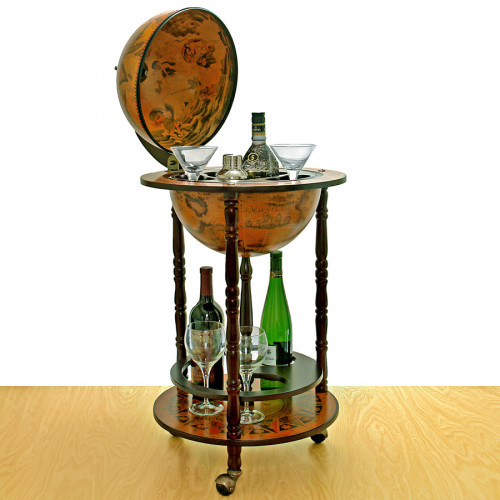 Certain to add a touch of old world charm, our regal world globe bar is the perfect accent to any home or office. Simply lift the hinged lid of this home bar to reveal an ornate interior accented with extraordinary replica Italian frescos and a hidden liq #bar