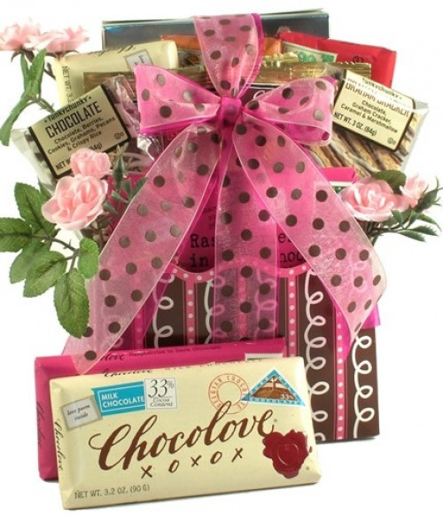 Colorful and fun, this romantic gift basket arrives brimming with delicious sweets for your sweetheart. #gift